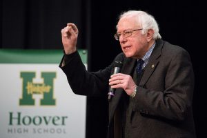 With exactly three weeks to go until Iowa's first-in-the-nation caucuses, U.S. Senator Bernie Sanders spoke to students at Hoover High School.