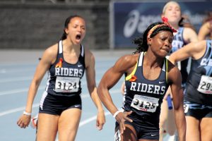 The 4x100 relay was one of five events the Roosevelt Roughriders won at the 2013 Drake Relays.