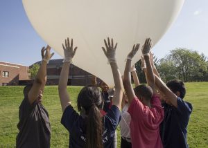 Callanan students about to launch their weather balloon, a project done in conjunction with ISU's Science Bound program.