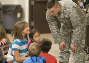 Pancakse, handshake and smiles greeted veterans and service members today at Studebaker Elementary School.