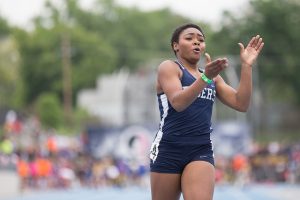 Roosevelt's Briyana Carter, pictured at last year's State track meet, posted a meet record in the 100m at the Jim Duncan Invitational earlier this year, held on the same track as the Drake Relays.