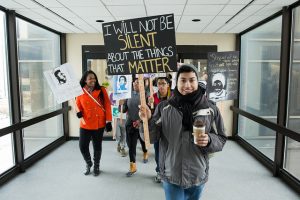 Movement 515 students marked MLK Day by taking to the skywalks to speak out on issues.