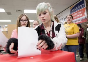 Students at Brody Middle School take part in the Iowa Secretary of State's Youth Straw Poll in advanced of the state's presidential caucuses.