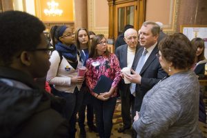 Parents, students and supporters took part in DMPS Day at the Capitol, urging legislators to continue the sales tax that funds school building improvements and renovations.