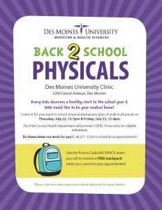 Back to School Physicals Flier 2021 Page 1