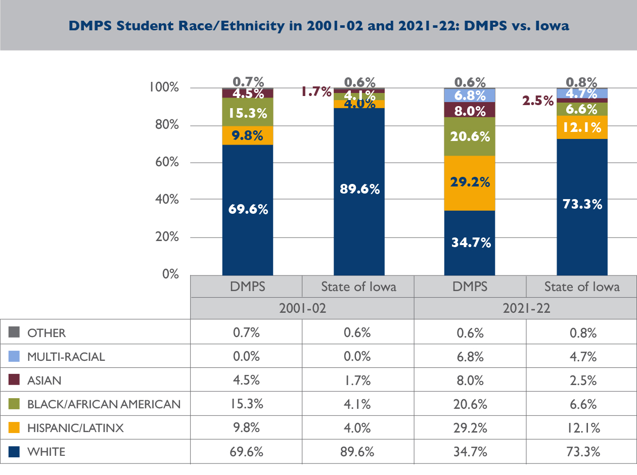 Student ethnicity dmps vs iowa chart