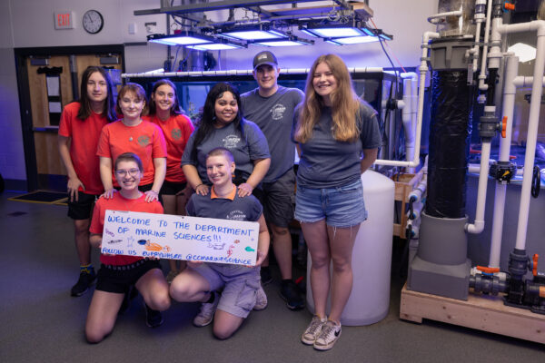 student interns at marine science lab